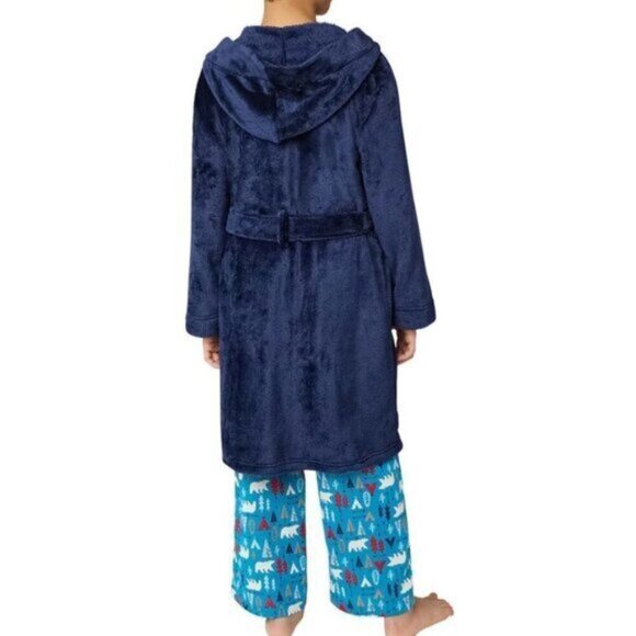 Eddie Bauer Blue 3-piece Pajamas Set with fleece robe for boys, size S - Picture 2 of 6